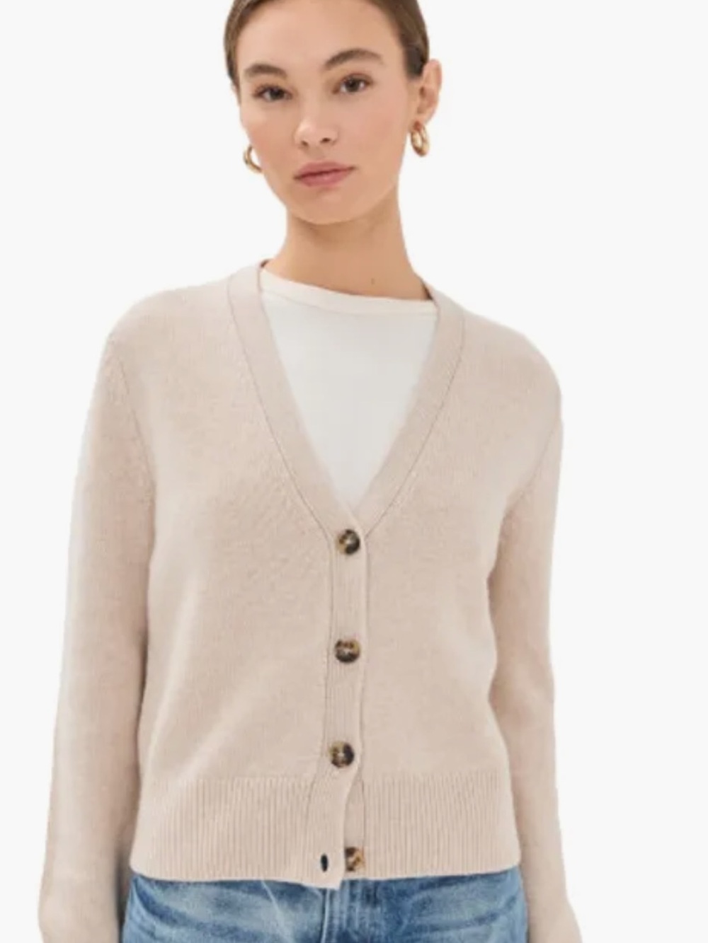 JENNI KAYNE light Beige V-Neck Button Cardigan Sweater wool small